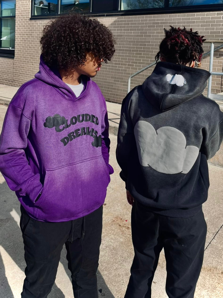 PURPLE BLACK ESSENTIALS HOODIE cloudeddreams